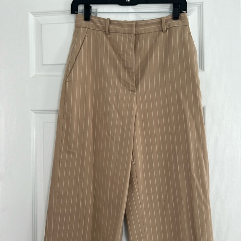 Zara High-Waist Striped Professional Masculine Work Pants Taupe Size S